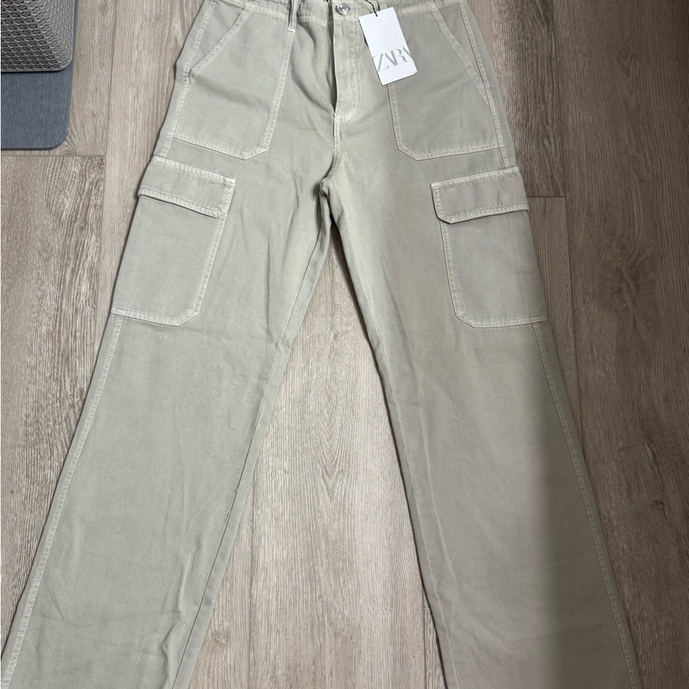 Zara Tan Cargo Pants with Utility Style